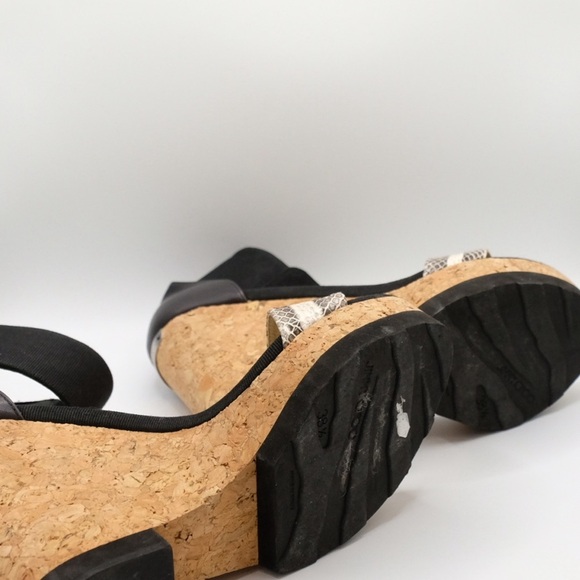 Jimmy Choo Neston Snake Cork Wedge Sandals 38.5 Black Snakeskin Leather - Picture 16 of 16